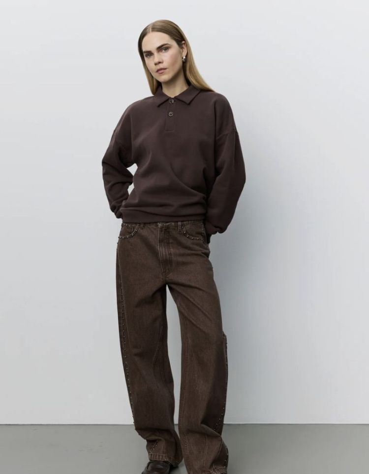 Lumesw oversized polo sweatshi dark brown