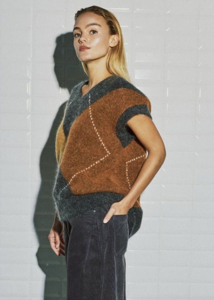 Wblvenus harlekin waistcoat Desert camel ha