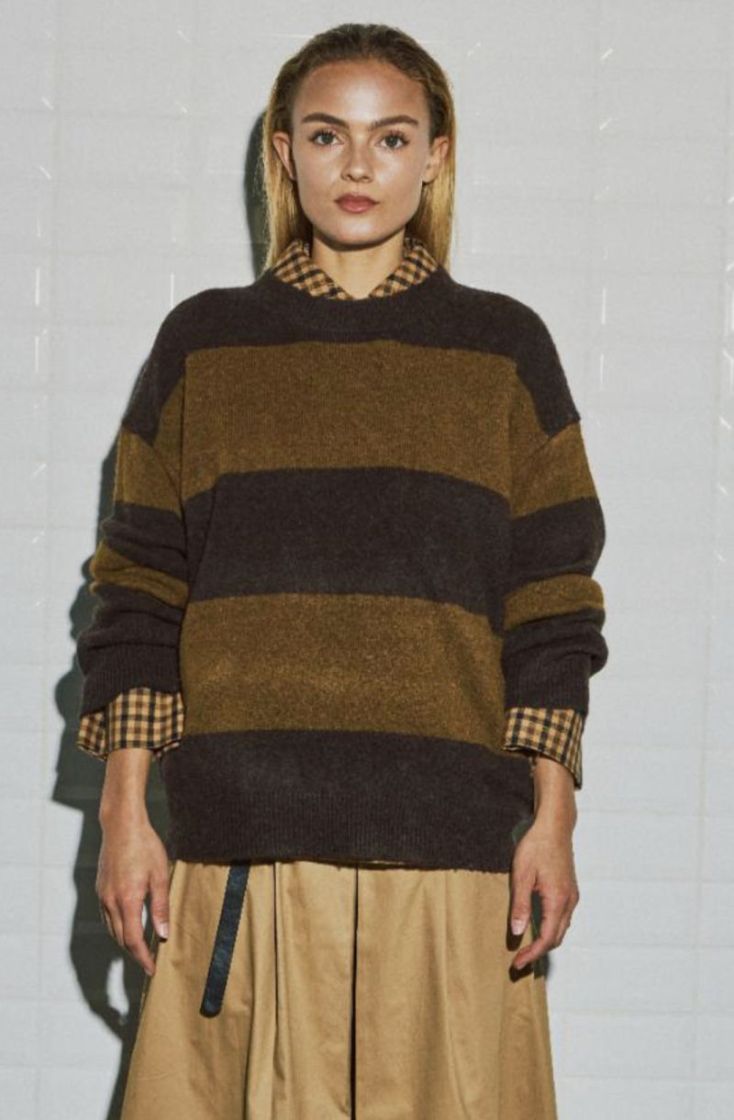 Wbliza ls stripe pullover Brown camel