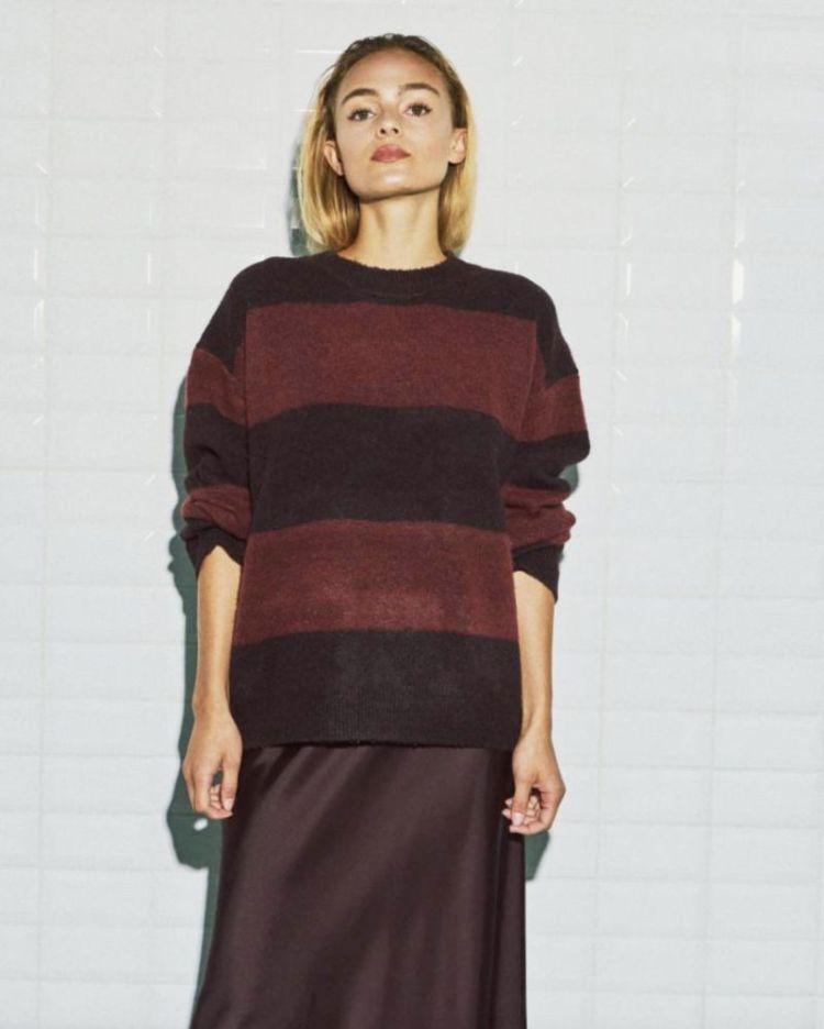 Wbliza ls stripe pullover Wine stripe