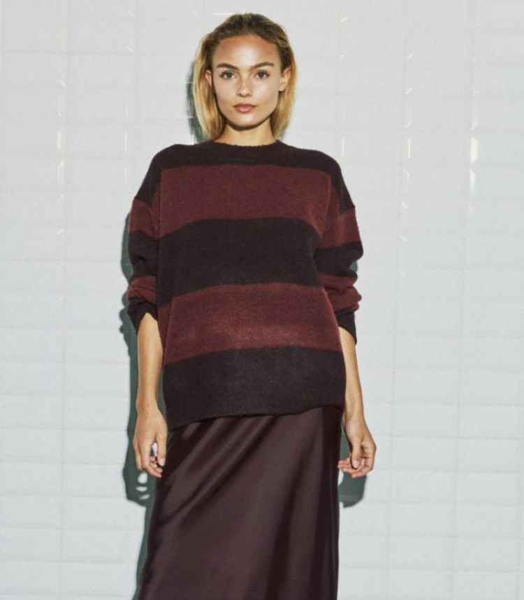Wbliza ls stripe pullover Wine stripe