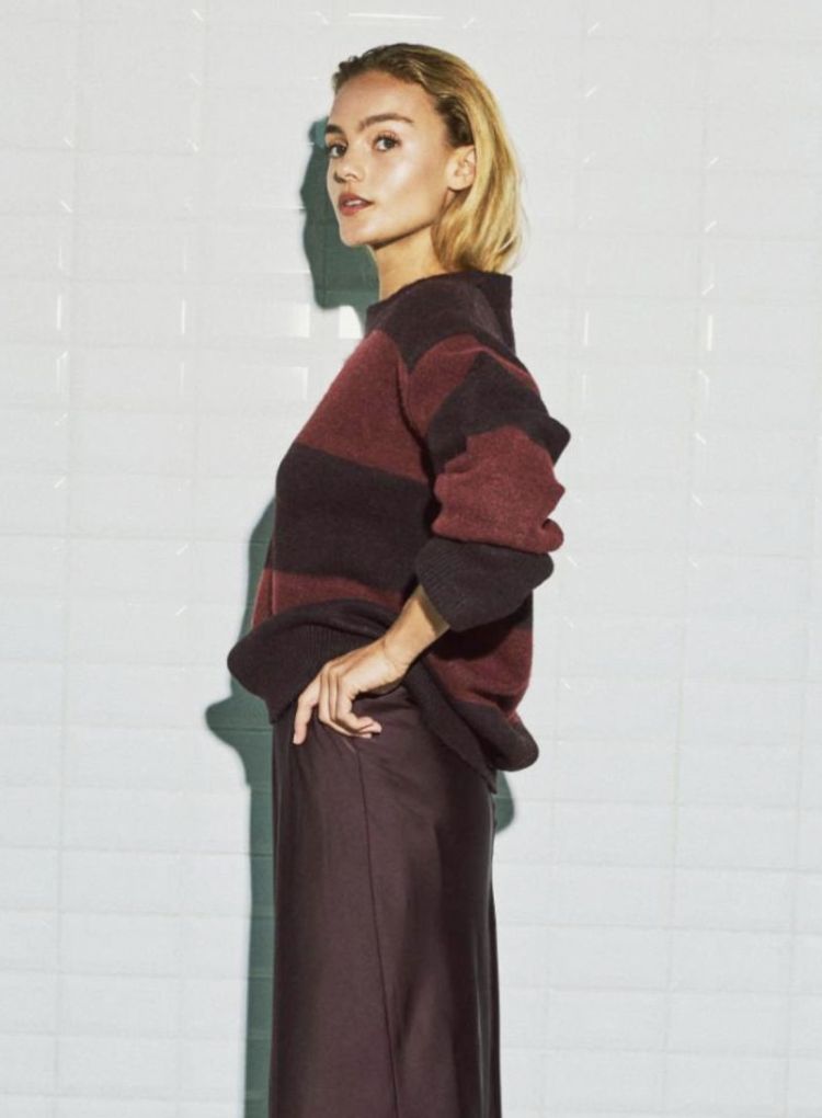Wbliza ls stripe pullover Wine stripe