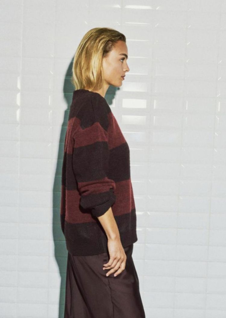 Wbliza ls stripe pullover Wine stripe