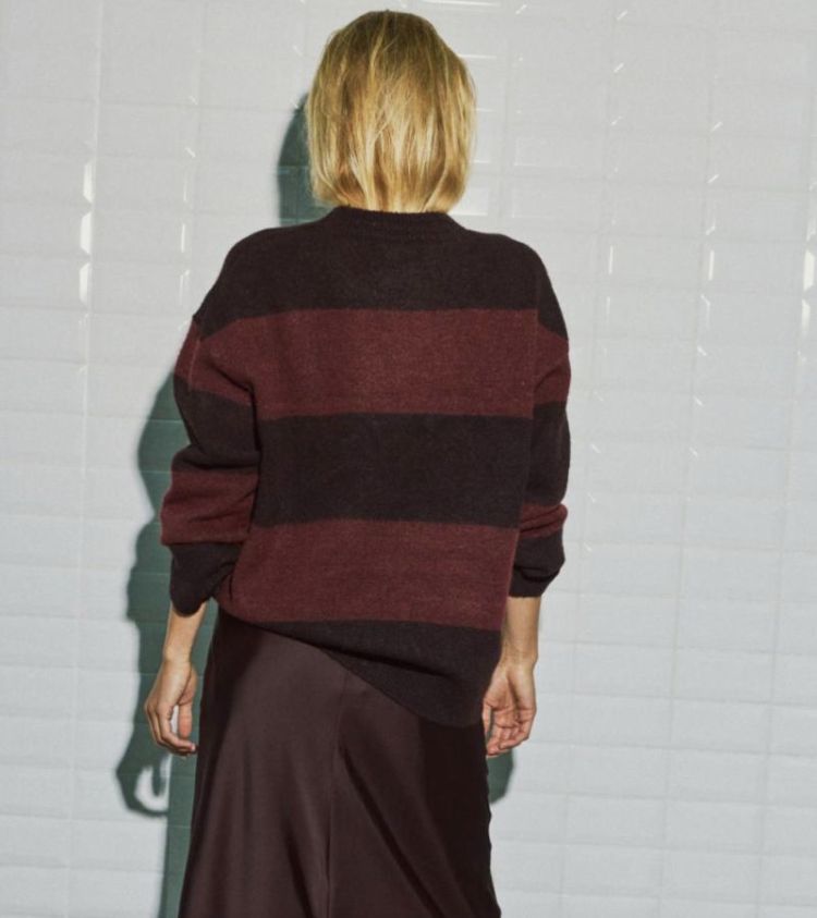 Wbliza ls stripe pullover Wine stripe
