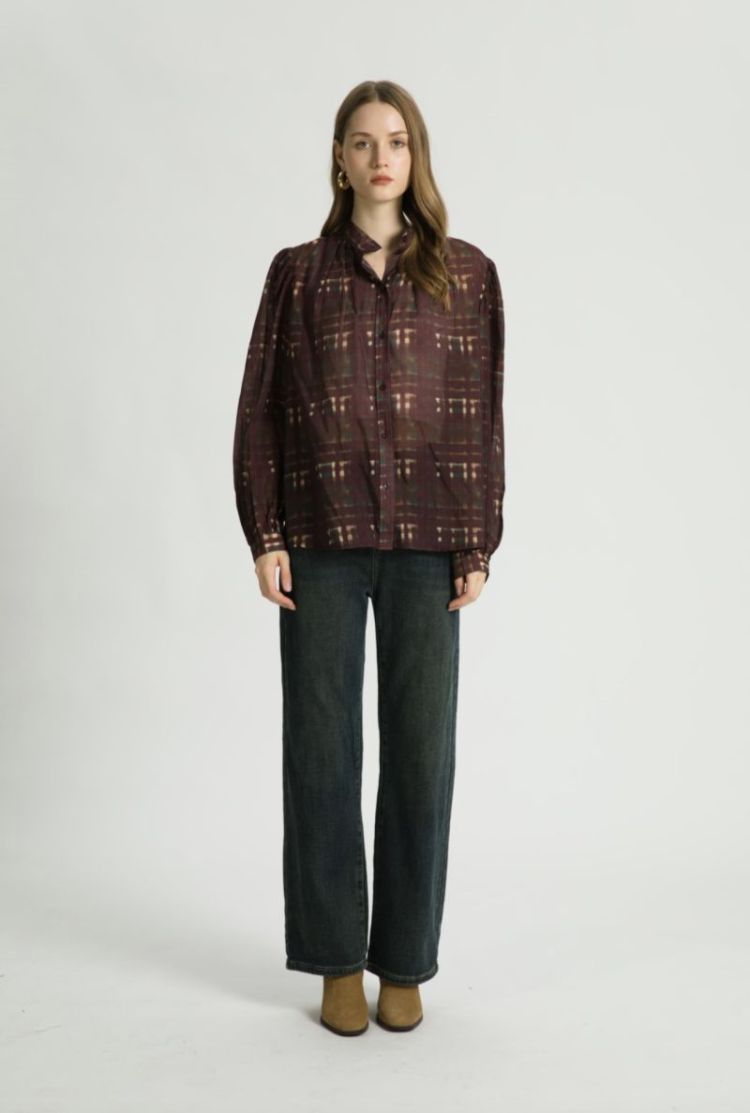 Blouse col rond ML print Brown