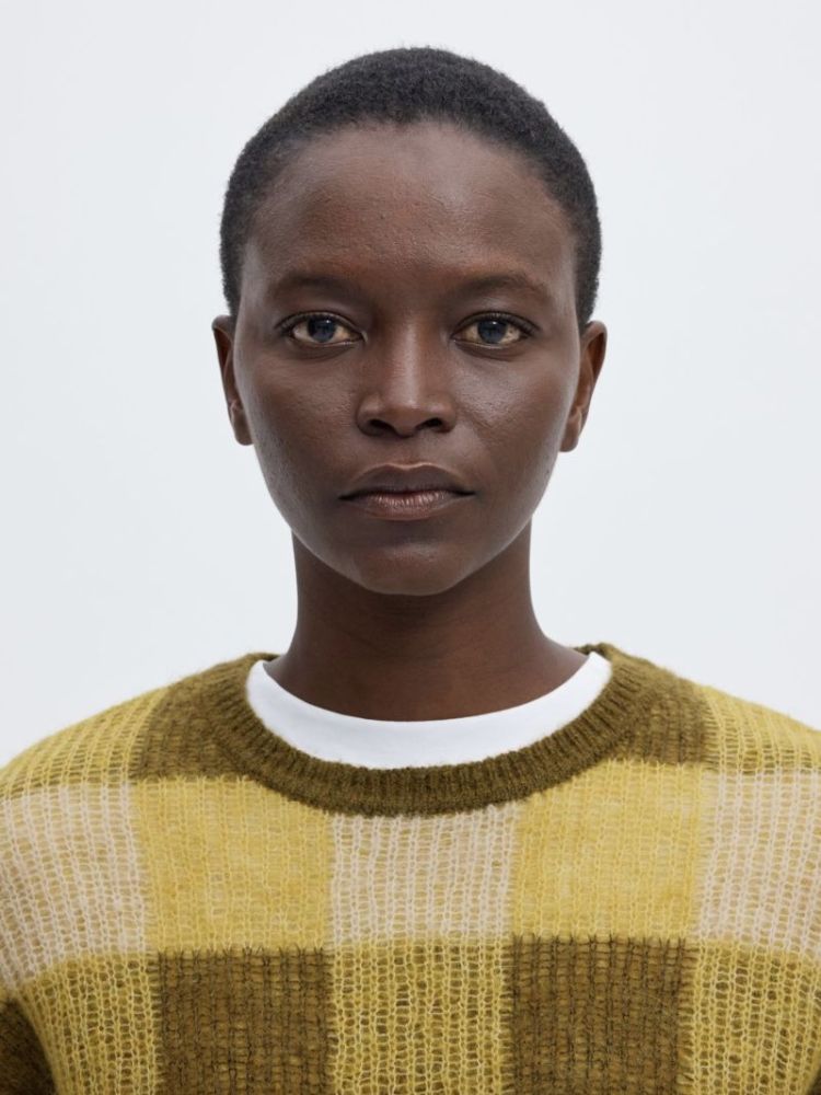 Slwlulu loose ls check knit o Avocado oil fir