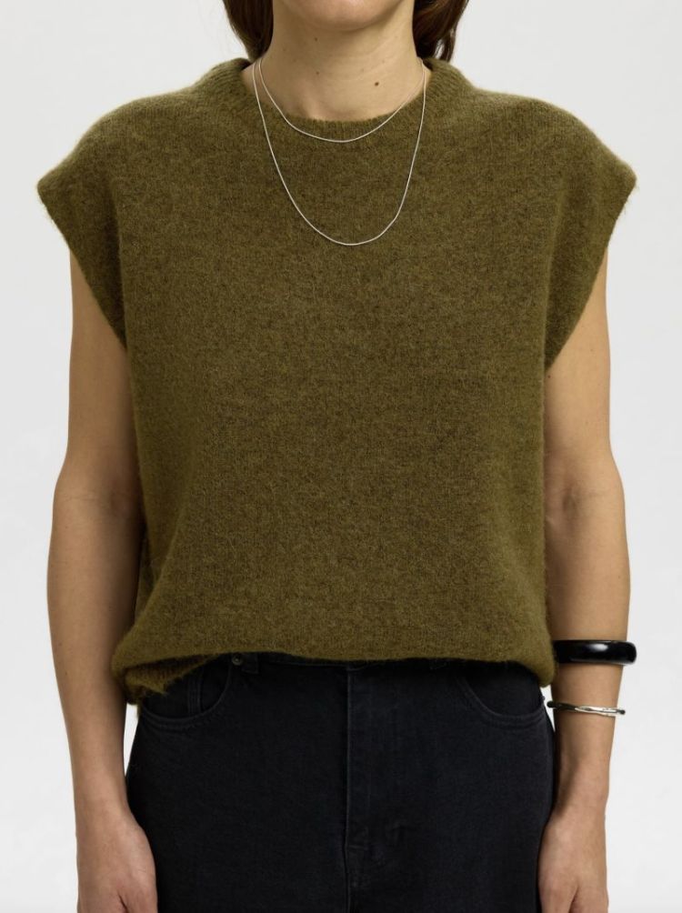 Slwlulu LS knit vest noos Fir green / sno