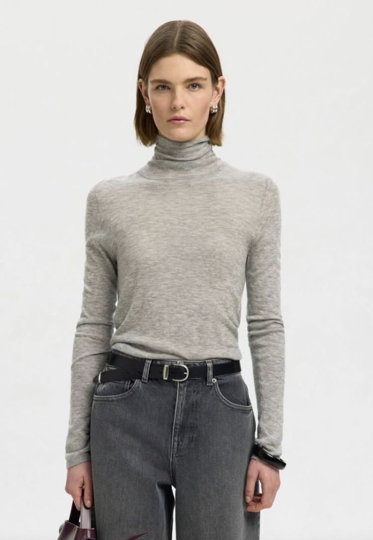 Slwvendy wool LS knit roll nek Light grey mela