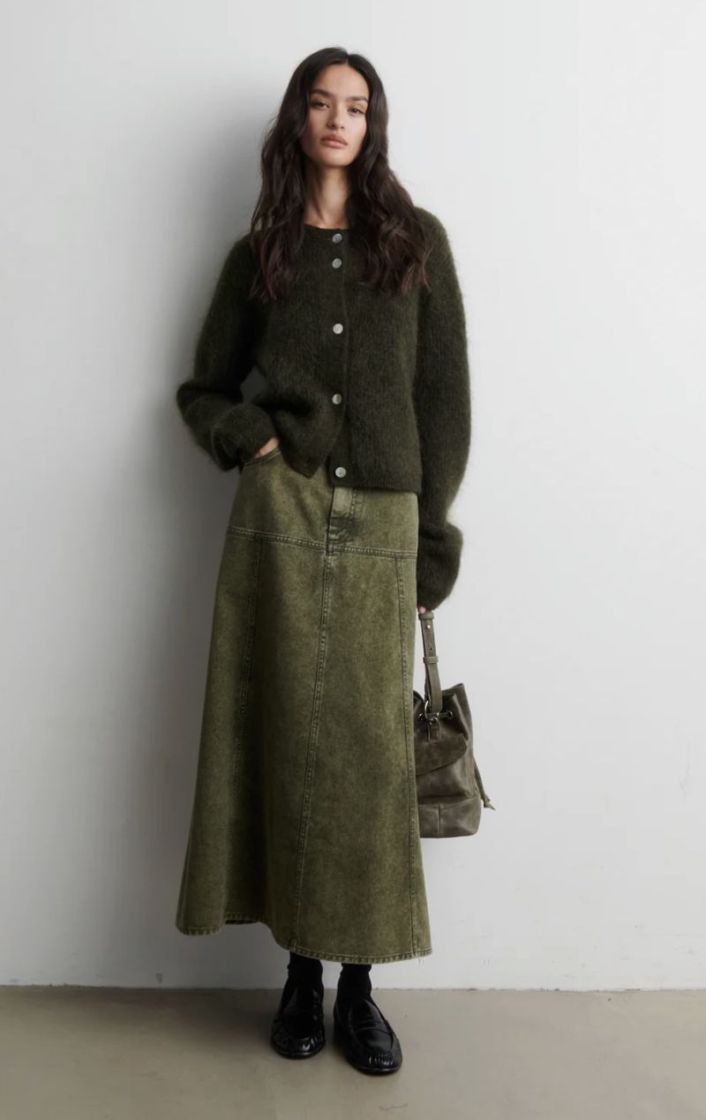 Andreaz knit rib LS cardigan Black olive