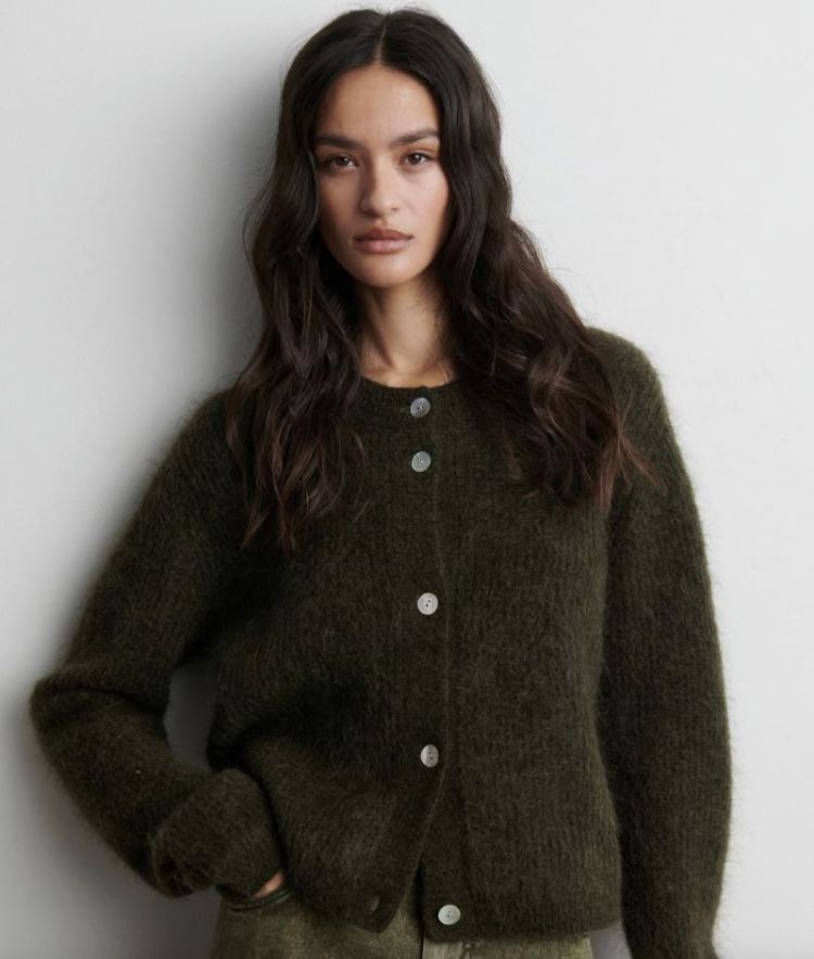 Andreaz knit rib LS cardigan  Black olive