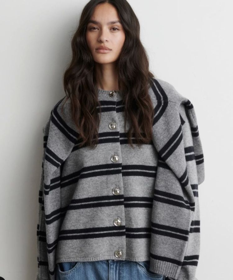 Alphaline LS knit cardigan Mid grey melang