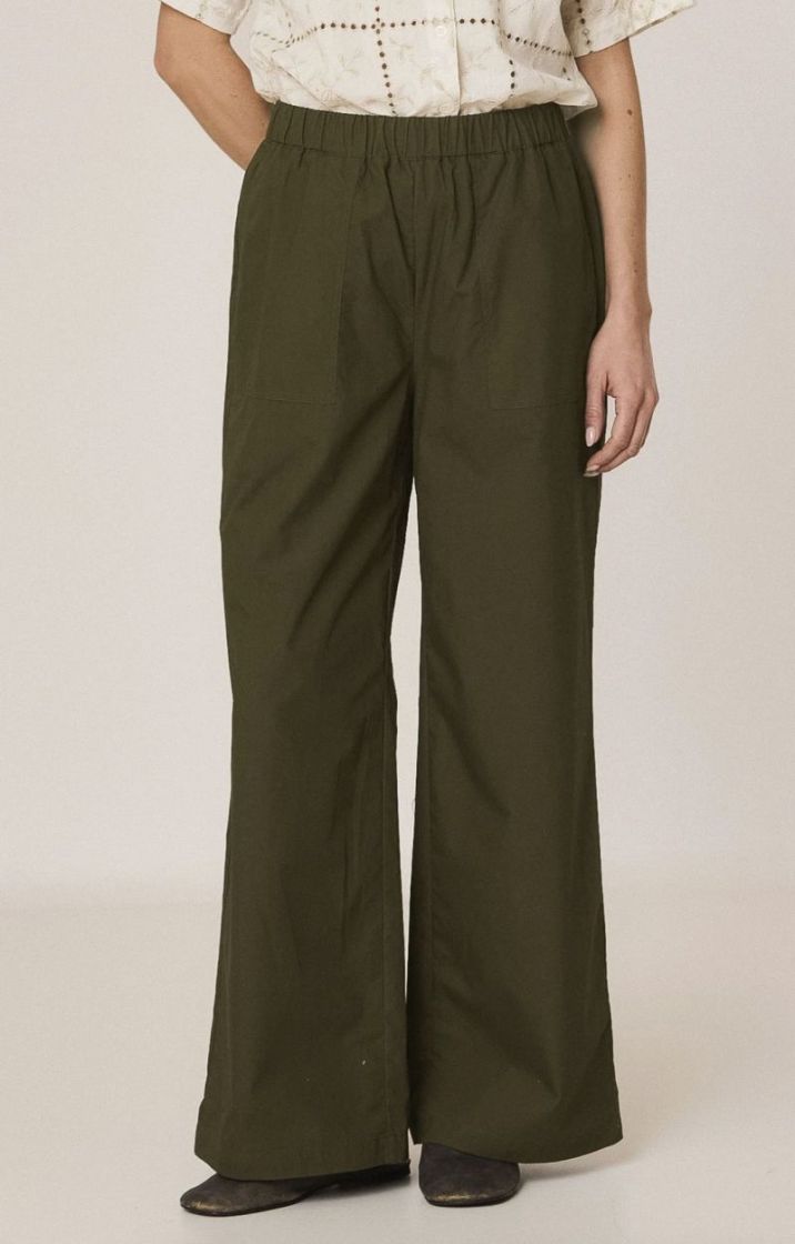 Elastic poplin pants Military green