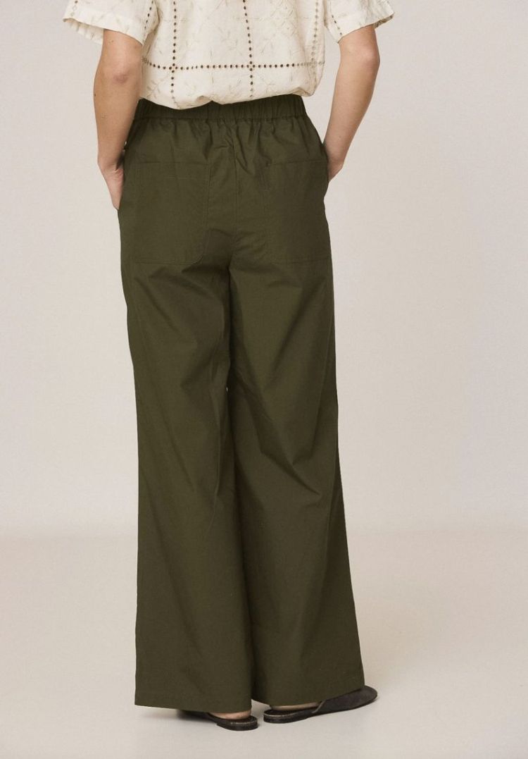 Elastic poplin pants Military green