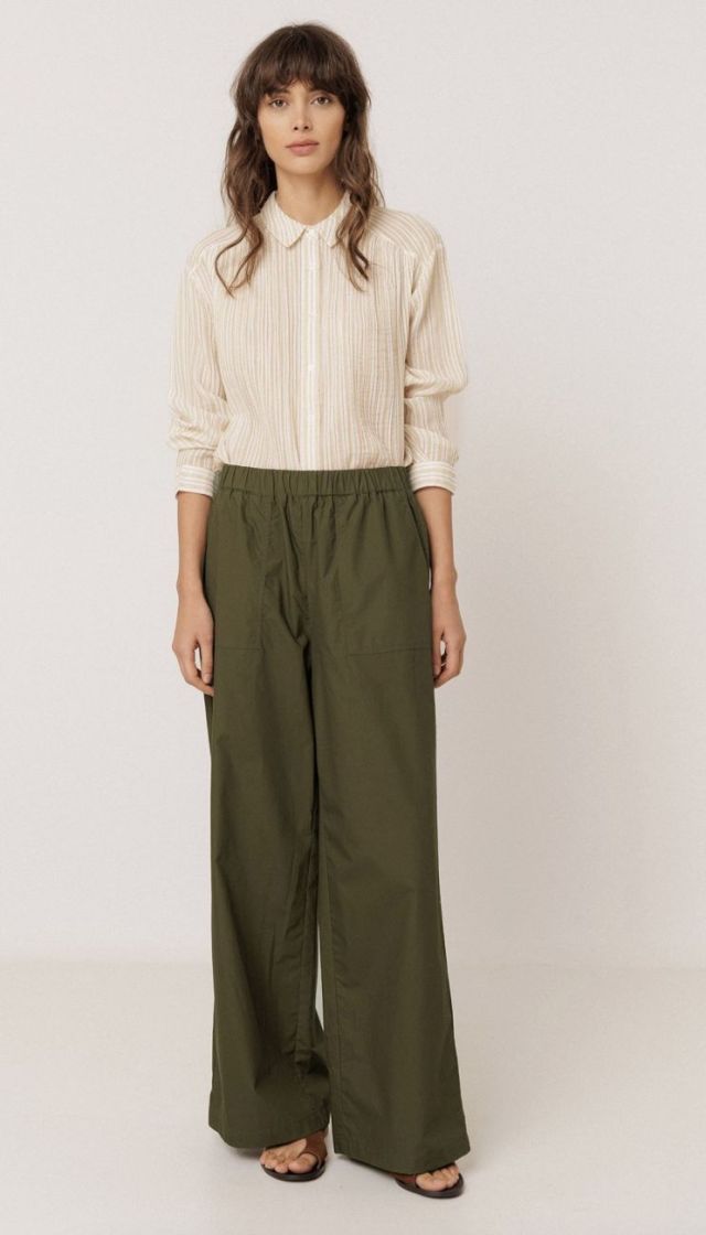 Elastic poplin pants Military green