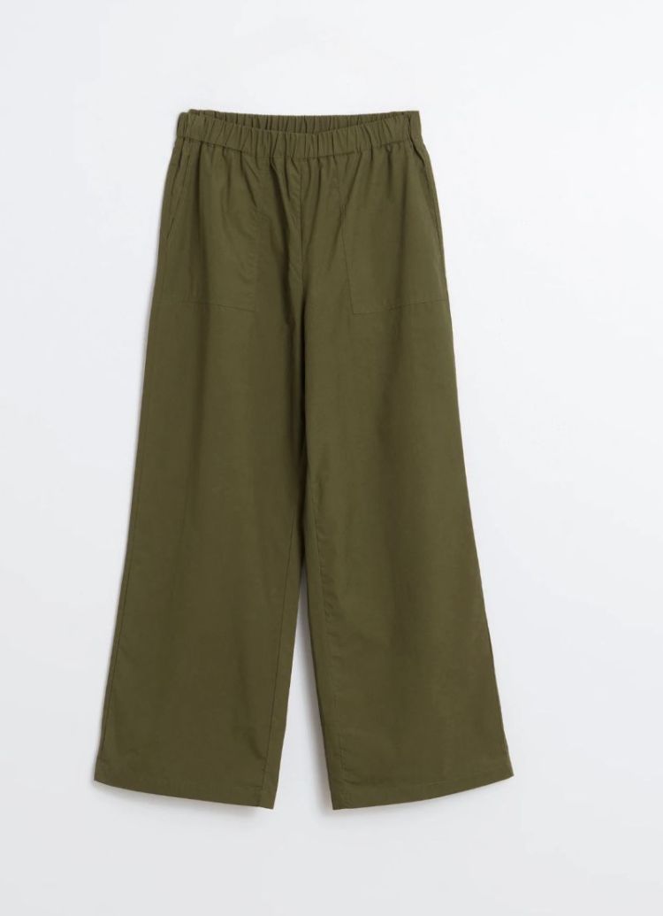 Elastic poplin pants Military green