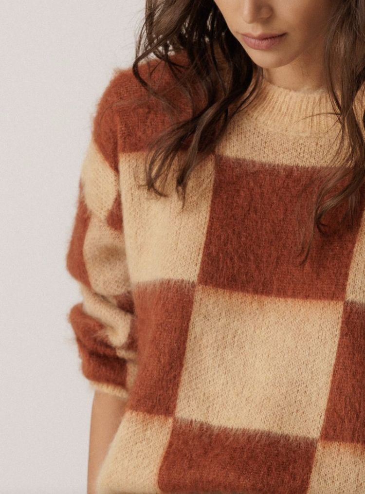 Brushed - effect plaid Grapefruit