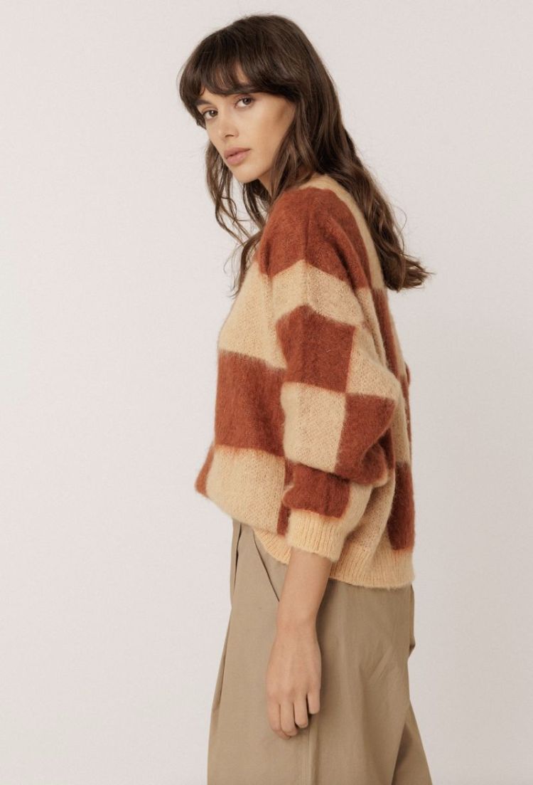 Brushed - effect plaid Grapefruit
