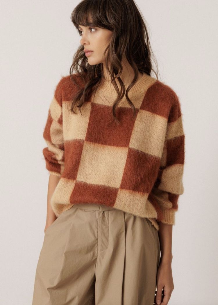 Brushed - effect plaid Grapefruit