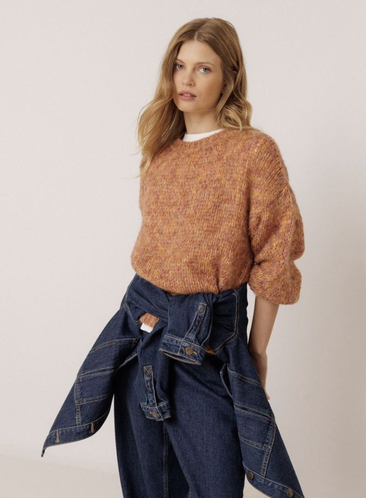 Decorative melange sweater Pink