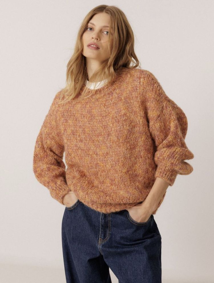 Decorative melange sweater Pink