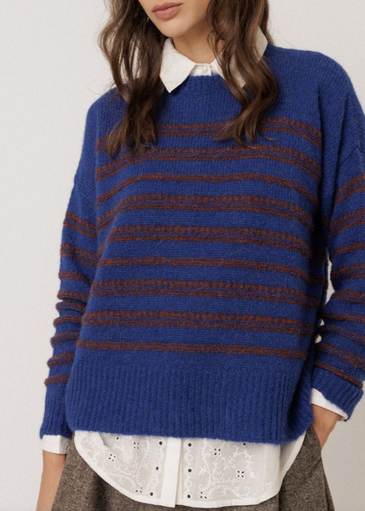 Jacquard striped pullover Klein blue