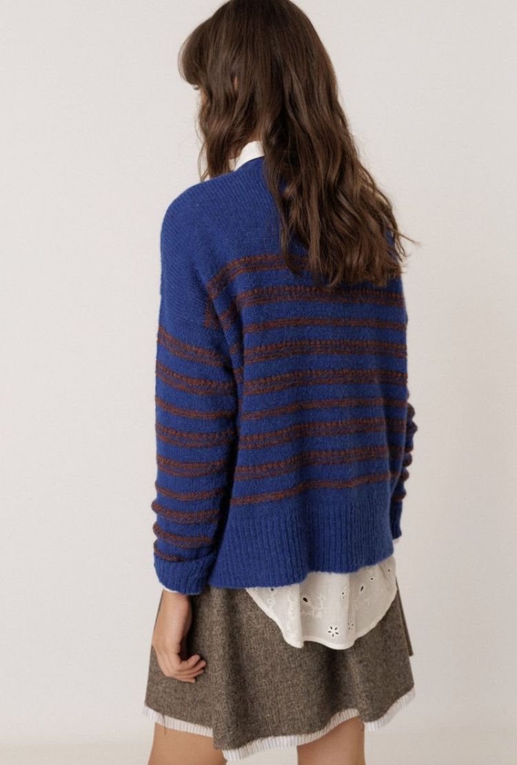 Jacquard striped pullover Klein blue