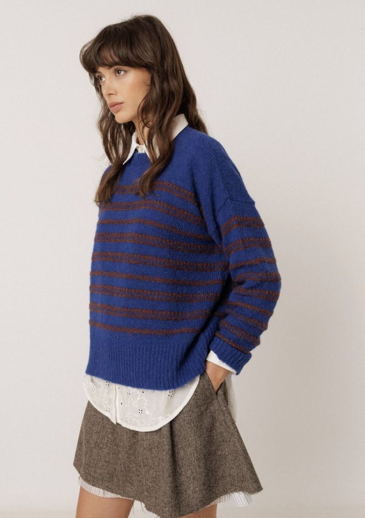 Jacquard striped pullover Klein blue