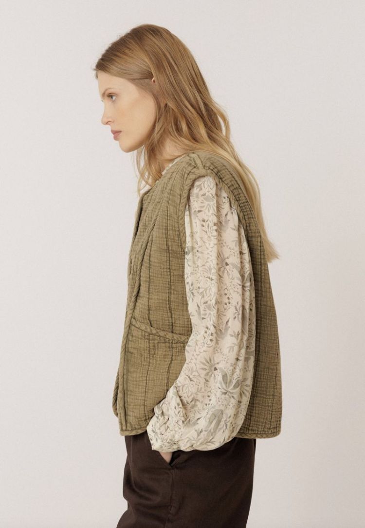 Rib knit vest with merino  Khaki