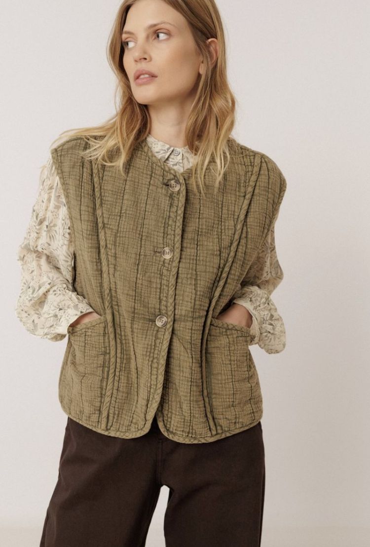 Rib knit vest with merino  Khaki