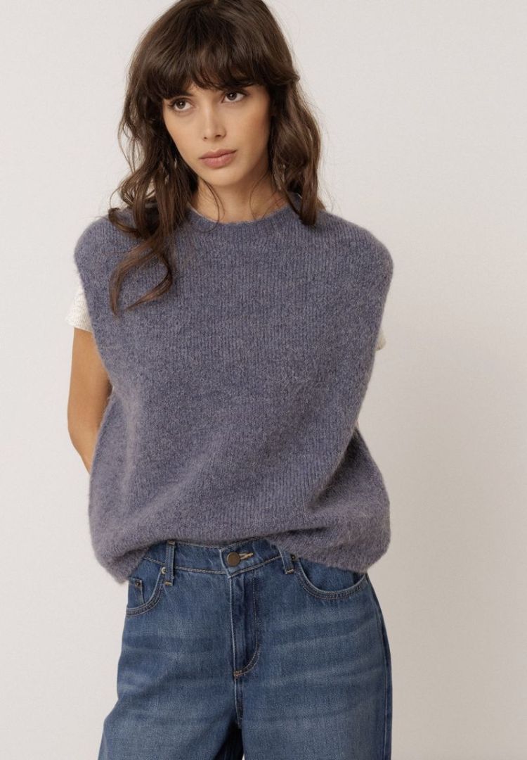 Boxy vest with mohair Ocean
