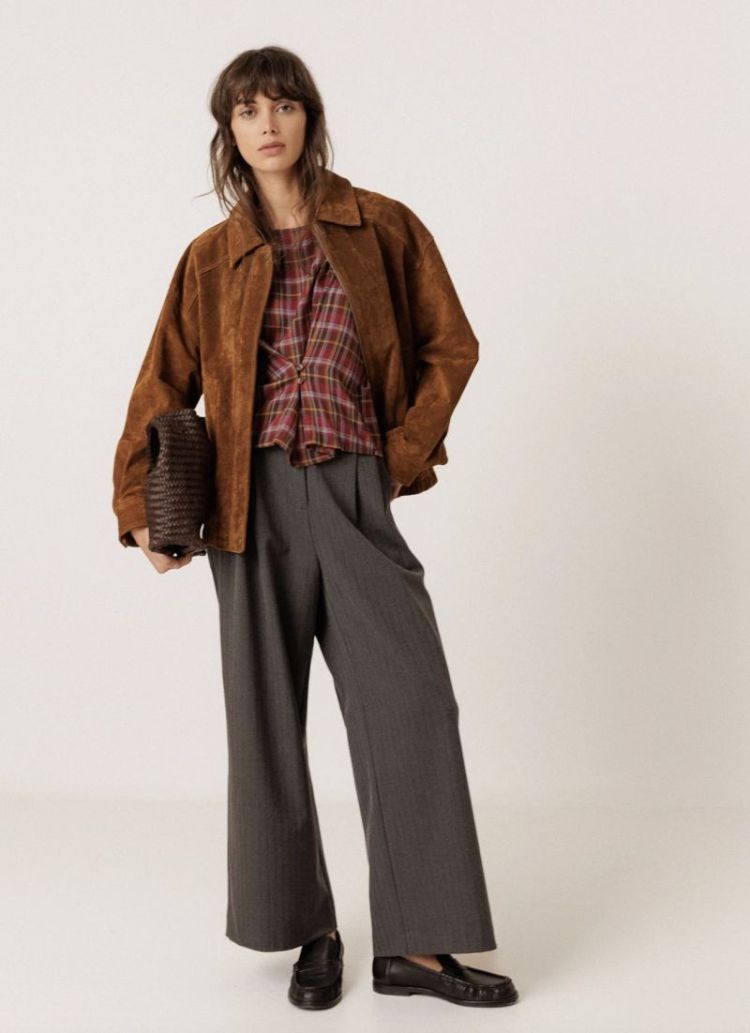 Short multicolor checkered blo Bordeaux