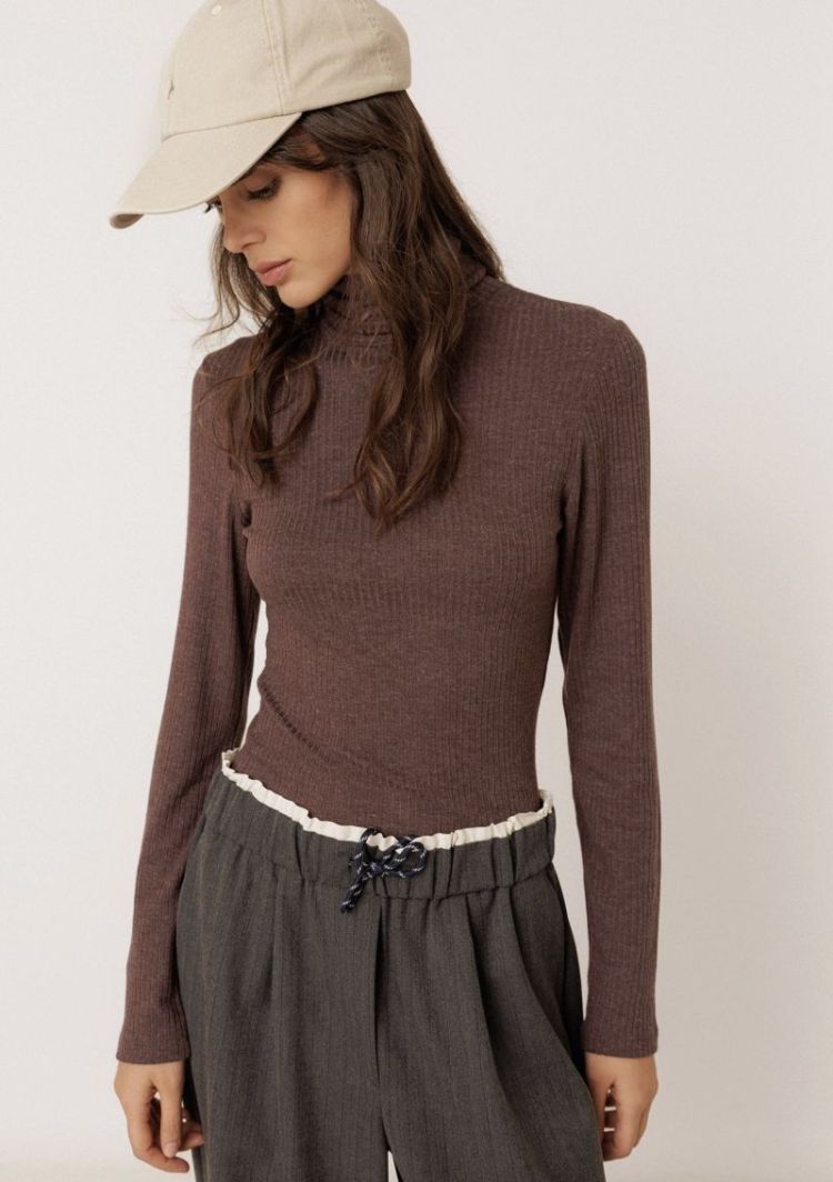 Fitted ribbed t-shirt Chocolate
