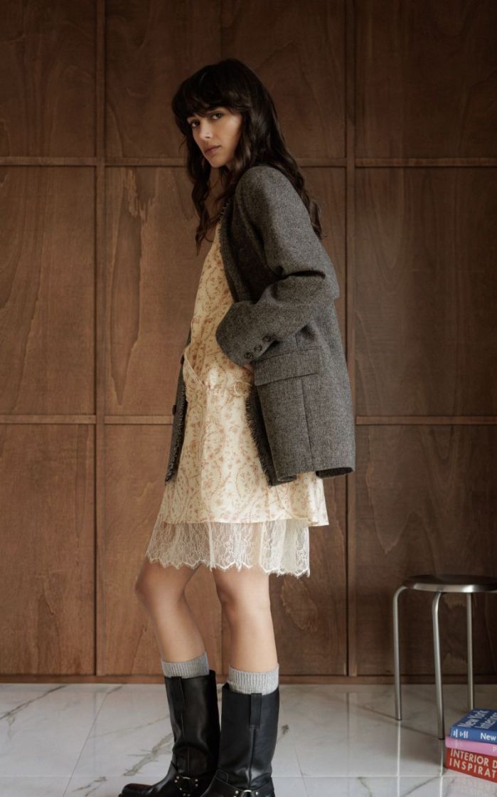 Frayed wool blazer MINK