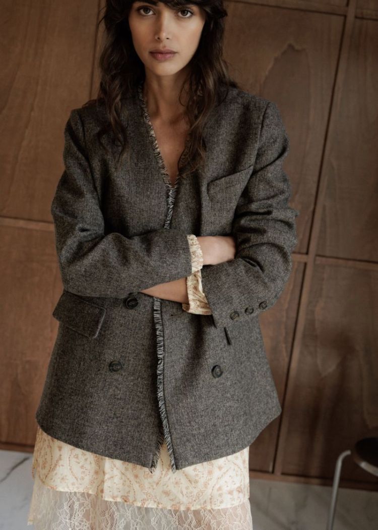 Frayed wool blazer MINK