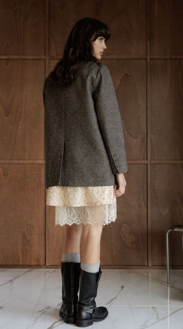 Frayed wool blazer MINK