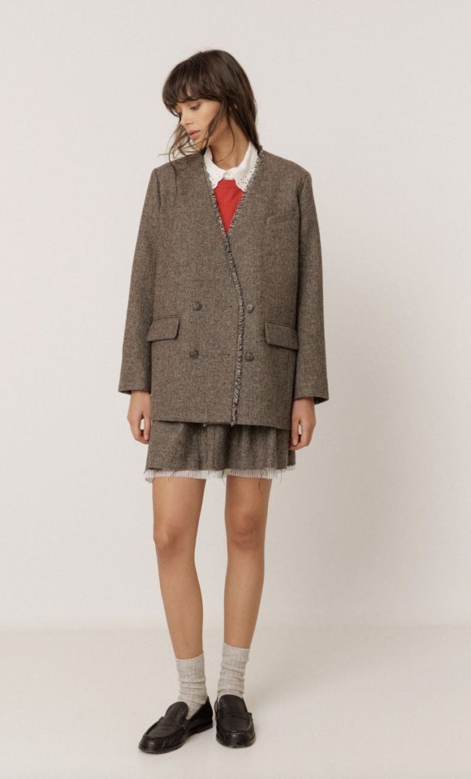 Frayed wool blazer MINK