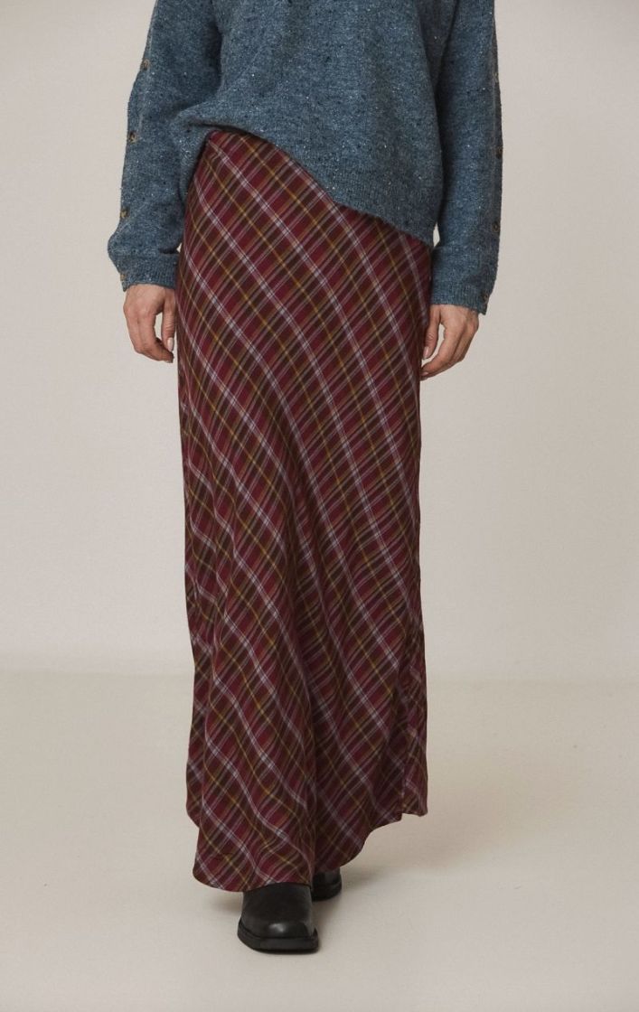 Long multicolor checkered skir Bordeaux