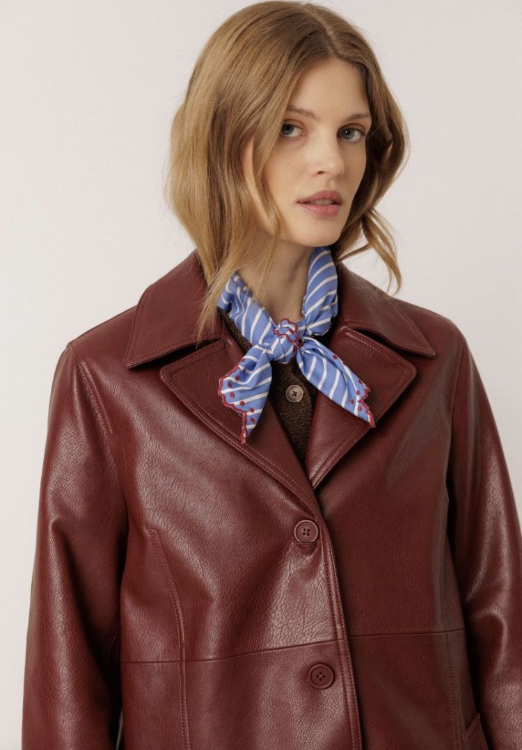 Long leather-effect coat Eggplant