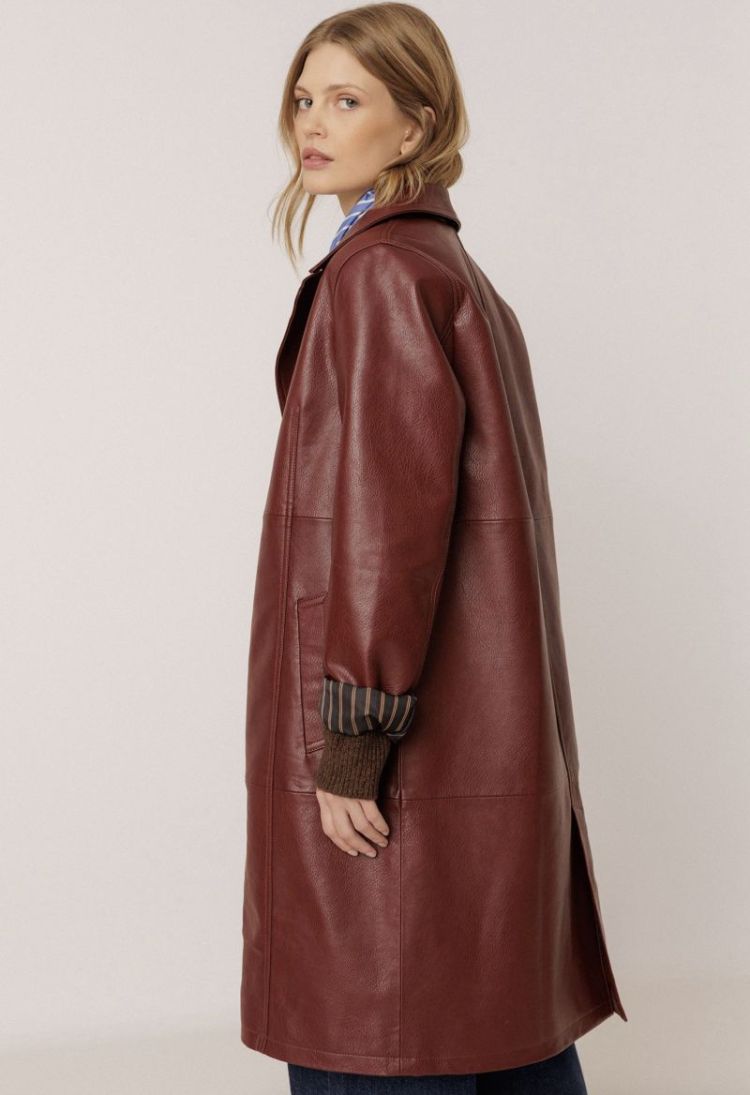 Long leather-effect coat Eggplant