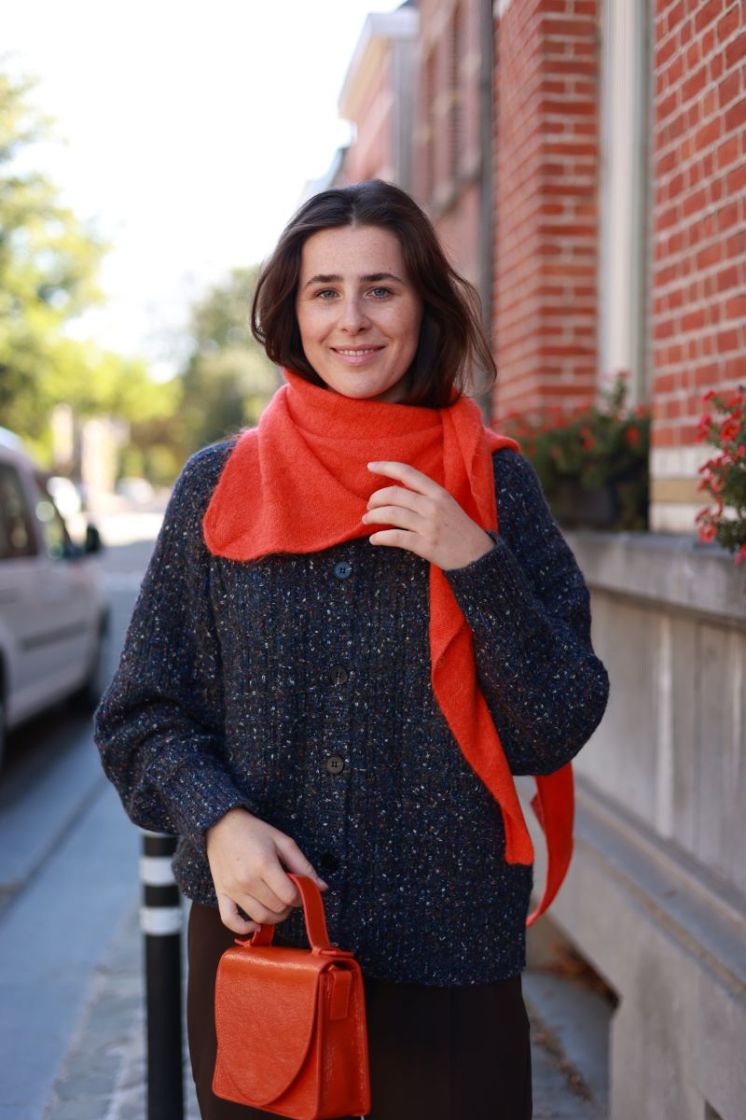 Triangular knitted shawl  Orange