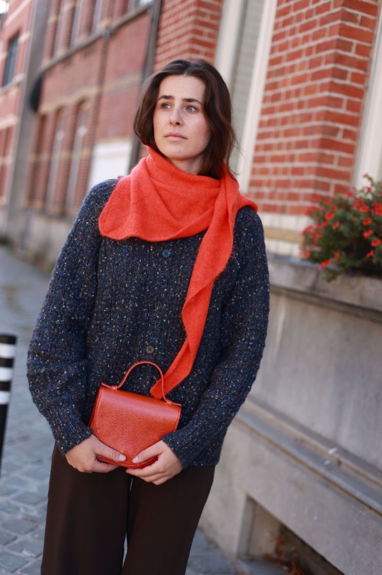 Triangular knitted shawl  Orange