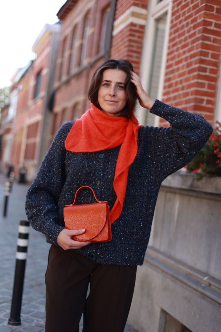 Triangular knitted shawl  Orange