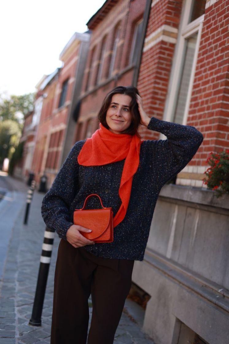 Triangular knitted shawl  Orange