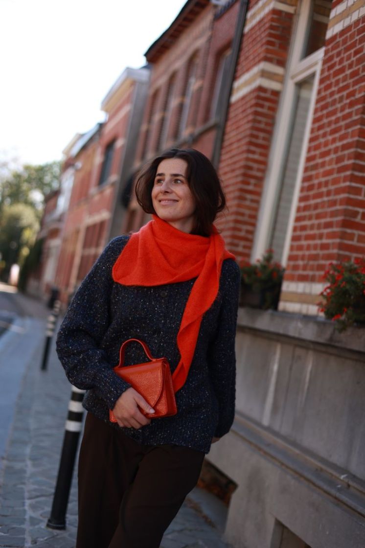 Triangular knitted shawl  Orange