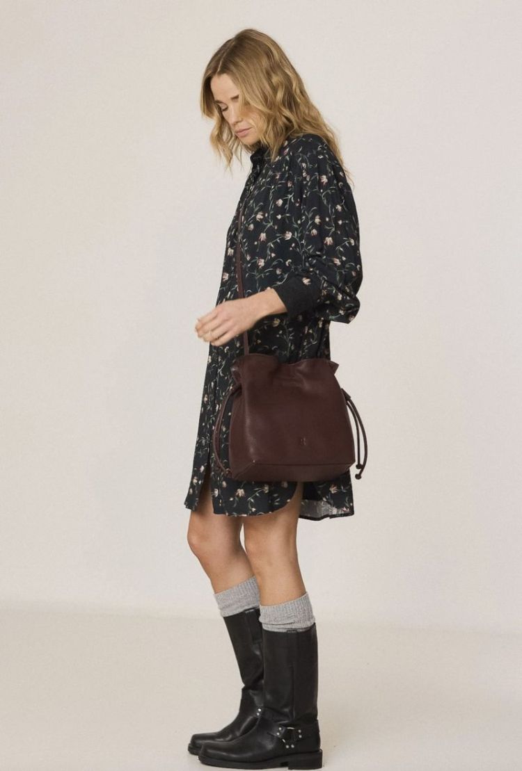 Ruched-leather sling bag Eggplant