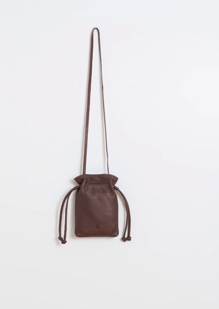 Mini ruched-leather bag Eggplant