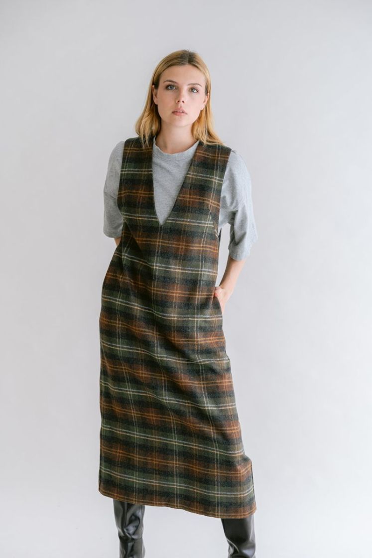 Ibo dress  Moss green chec
