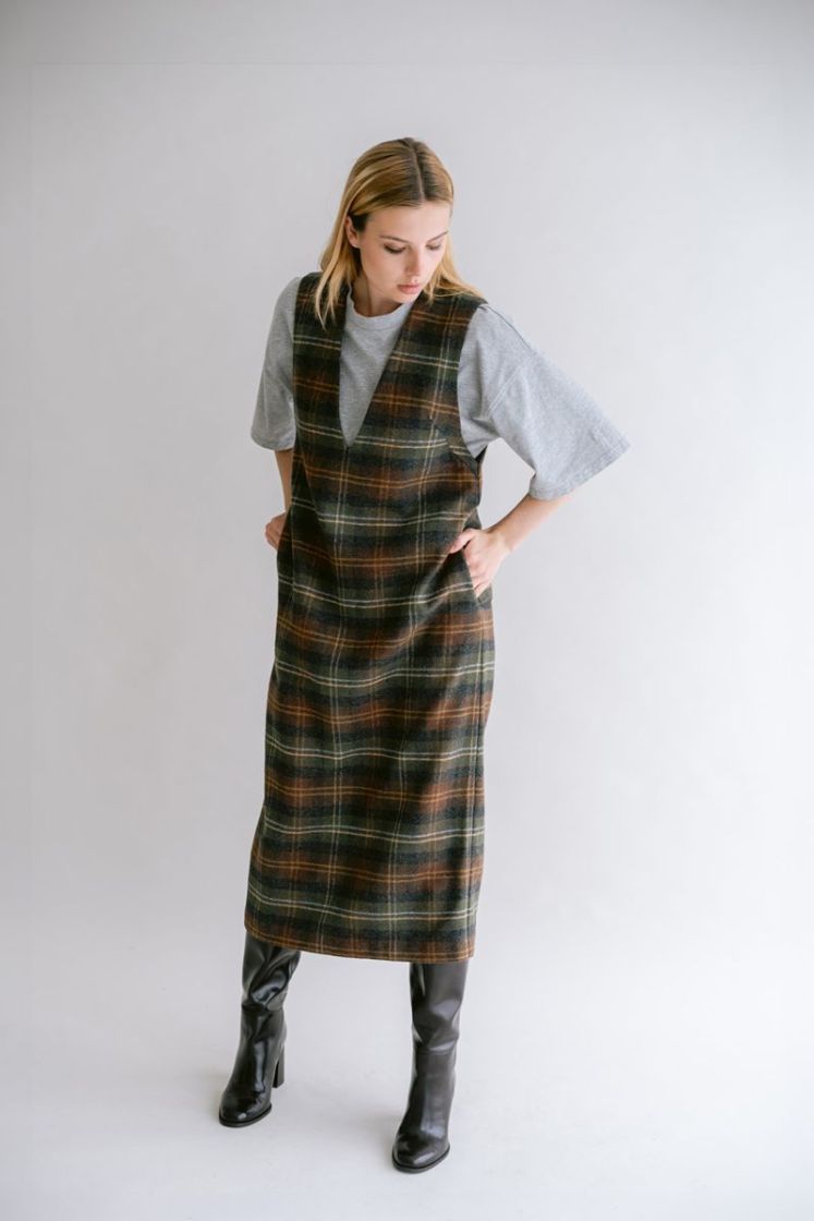 Ibo dress  Moss green chec