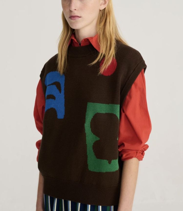 Plant seal jacquard vest Dark Brown