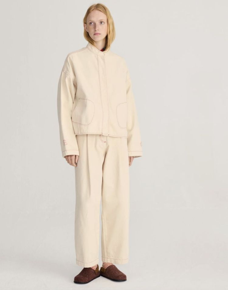 Ecru twill pleated barrel Offwhite